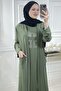 Women's Large Size Stone Detailed Triple Suit with Pockets - Khaki - 5
