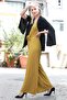 Yellow Viscose Fabric Pleat Detail Collared Belted Jumpsuit Dress - 3