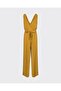 Yellow Viscose Fabric Pleat Detail Collared Belted Jumpsuit Dress - 4