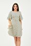 Cream Polka Dot Patterned Flounced Chiffon Dress - 2