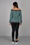 Dark Green Stripe Detailed Printed Boat Neck Sweatshirt - 5