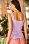 Women's Lilac Square Neck Corded Skirt Detailed Crop Knitwear Blouse BLZ-19001872 - 6