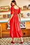 Women's Red Top with Glitter Square Collar Bodrum Dress ELB-19001557 - 5