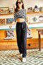 Women's Black Belted Woven Viscon Palazzo Trousers PNT-19000169 - 5