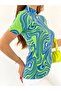 Women's Half Turtleneck Printed Green Caramel Short Sleeve Body - 4