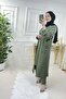 Women's Large Size Stone Detailed Triple Suit with Pockets - Khaki - 3