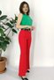 Women's Summer Red High Waist Spanish Flare Pants with Belt Casual Daily Office Stylish 3950 - 3