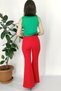 Women's Summer Red High Waist Spanish Flare Pants with Belt Casual Daily Office Stylish 3950 - 5