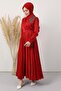 Satin Shoulder Evening Dress Red - 4