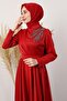 Satin Shoulder Evening Dress Red - 5