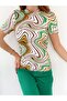Women's Half Turtleneck Printed Colorful Caramel Pattern Short Sleeve Body - 3