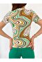 Women's Half Turtleneck Printed Colorful Caramel Pattern Short Sleeve Body - 4