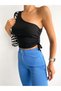 Women's One Shoulder Waist Gathered Short Sleeve Camisole Crop Blouse - 2