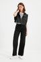 Super High Waist Black Denim Fabric 90's Wide Leg Jeans with Zipper Detail - 5