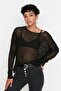 Black Extra Wide Fit Cotton Openwork/Perforated Knitwear Sweater TWOAW20FV0184