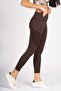 Brown High Waist Women's Tights with Side Pockets - 2