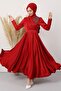 Satin Shoulder Evening Dress Red - 2
