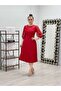 Top Lace Bottom Atlas Fabric Pleated Dress - Red