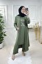 Women's Large Size Stone Detailed Triple Suit with Pockets - Khaki