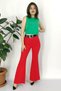 Women's Summer Red High Waist Spanish Flare Pants with Belt Casual Daily Office Stylish 3950