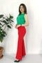 Women's Summer Red High Waist Spanish Flare Pants with Belt Casual Daily Office Stylish 3950 - 2