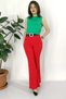 Women's Summer Red High Waist Spanish Flare Pants with Belt Casual Daily Office Stylish 3950 - 4