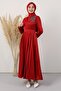 Satin Shoulder Evening Dress Red - 3