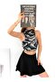Women's Half Turtleneck Sleeveless Black Marbling Patterned Crop Body - 3
