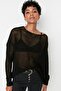 Black Extra Wide Fit Cotton Openwork/Perforated Knitwear Sweater TWOAW20FV0184 - 3