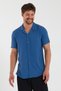 Men's Slim Fit Linen Open Collar Short Sleeve Shirt Blue - 2