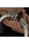 Adjustable Open Men's 316l Steel Bracelet with Viking Wolf Head Scandinavian Motif - 3