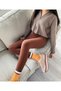 Dark Brown Corded Fabric High-Waist Sculpting Sports Leggings - 3