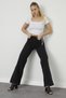 Super High Waist Black Denim Fabric 90's Wide Leg Palazzo Jeans - 3
