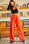 Women's Orange Pocketed Pleated Palazzo Atlas Trousers PNT-19000149 - 3
