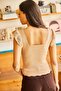 Women's Dark Camel Sleeve Ruffled Summer Knitwear Blouse BLZ-19001035 - 7