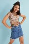 Women's Brown Cream Patterned Short Sleeve Tulle Transparent Blouse - 5