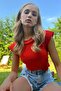 Women's Coral Collar Accessories Padded Crop Knitted Blouse ALC-X6089