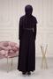 Women's Abaya Striped Waist Printed Flared Mevlana Abaya - 3