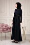 Women's Abaya Striped Waist Printed Flared Mevlana Abaya - 4