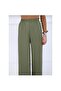 Women's Khaki Elastic Waist Ayrobin Fabric Wide Leg Large Size Trousers - 3