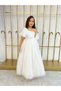 Girl's Long Evening Dress One Sleeve Shoulder Detail Fluffy Bridesmaid Henna Birthday Ceremony Dress - 3