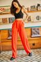 Women's Orange Pocketed Pleated Palazzo Atlas Trousers PNT-19000149