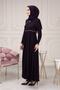 Women's Abaya Striped Waist Printed Flared Mevlana Abaya - 4