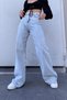 Women's Lebron Blue Snow Wash High Waist Wide Leg Denim Jeans - Loose Trousers - 5