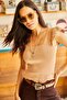 Women's Dark Camel Sleeve Ruffled Summer Knitwear Blouse BLZ-19001035 - 2