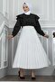Leather Look Pleated Hijab Skirt - 3