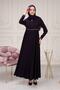 Women's Abaya Striped Waist Printed Flared Mevlana Abaya - 5