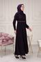 Women's Abaya Striped Waist Printed Flared Mevlana Abaya - 7