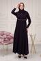 Women's Abaya Striped Waist Printed Flared Mevlana Abaya - 8
