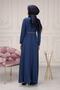 Women's Abaya Striped Waist Printed Flared Mevlana Abaya - 3
